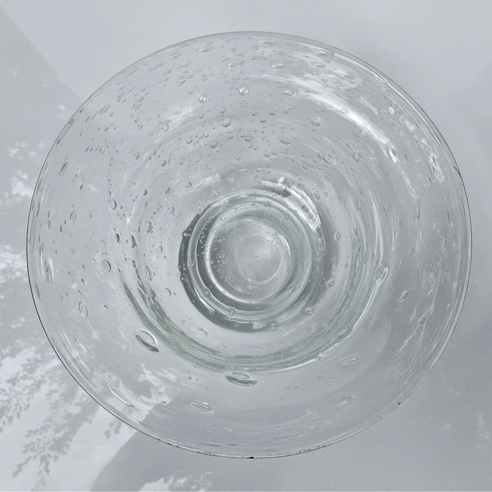 Hand Blown Clear Controlled Bubble Glass Pedestal Bowl Flared Centerpiece MCM